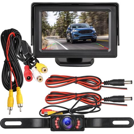Kit caméra de recul et moniteur étanche avec écran 4,3 pouces, 7 LED, vision nocturne infrarouge pour voiture/véhicule/SUV/fourgonnette/camping-car (1/5)