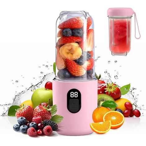 Mini Mixeur Portable, Mixeur Blender avec écran numérique, Rechargeable Blender portable avec 16 Lames pour Smoothies et Milk-Shakes, Voyage, Salle de Sport (Rose) (1/5)