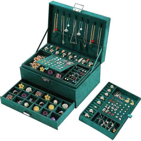 Boîte à bijoux grande taille pour femme avec serrure et plateau amovible (1/5)