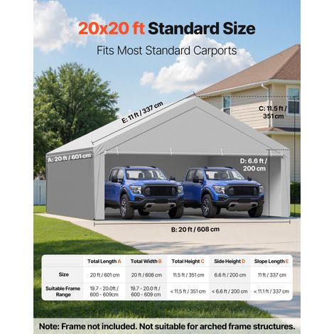 Toile Rechange Carport, 6x6 m, Bâche Toit Abri Voiture, Couverture Tente Garage Portable, Résistante UV Imperméable, avec Parois La… (1/5)