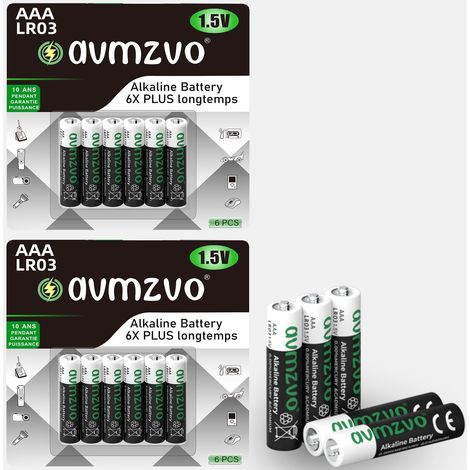 Piles AAA, Lot de 12 Pile LR03, 1,5 V, Longue durée, alcalines, puissantes, Peuvent être utilisées pour Les Jouets, Les réveils et Autres appareils électroniques (1/5)