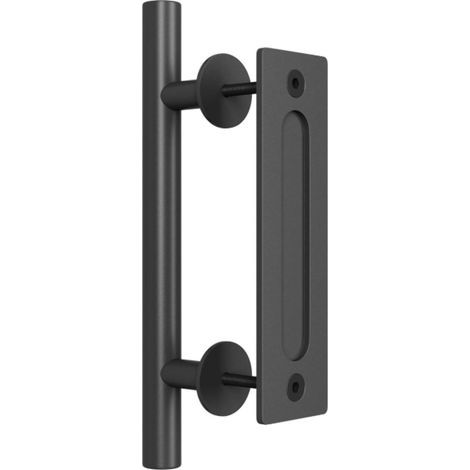 Poignée de porte de grange (lot de 1) - Noir - 30 cm - Ensemble de quincaillerie robuste pour tirer et fermer (1/5)