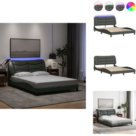 Bettgestell mit LED ohne Matratze Dunkelgrau 140x190 cm Stoff - Bettsofa - Doppelbett - Boxspringbetten - Lattenrost - Nachttisch (1/5)