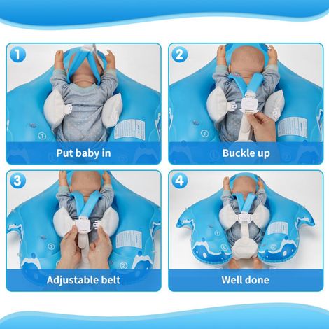 Aufblasbare Babybadematte mit Hai-Muster und abnehmbaren Sonnenschutzbändern für Säuglinge (1/5)