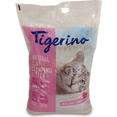 TIGERINO - Litière agglomérante en argile naturelle - 12kg - Parfum poudre de bébé - Ultra absorbante - Voir photos
