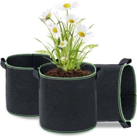 Sacs de culture en tissu non tissé réutilisables – Lot de 3 unités noires de 11 L (3 gallons) avec poignées renforcées et aération optimale (1/5)