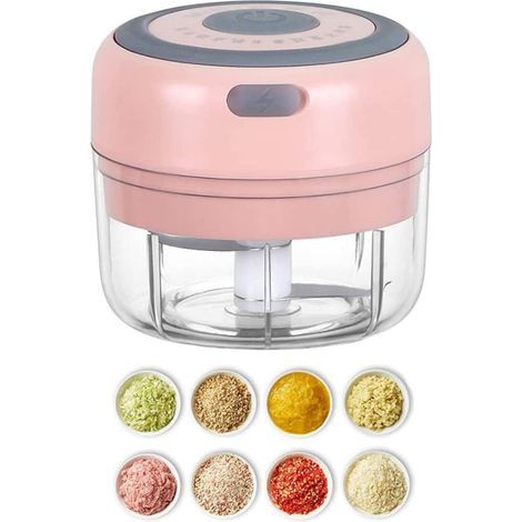 Hachoir à ail électrique miniature, hachoir à légumes et oignons USB 100 ml, petit robot culinaire portable - Rose (1/5)