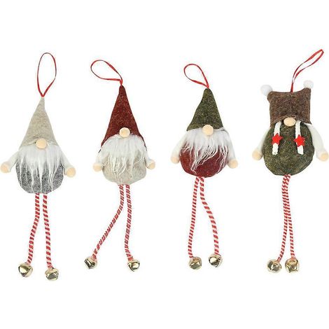 Weihnachtsbaum-Gnome, 4er-Set, schwedische handgefertigte Plüsch-Gnome, Weihnachtsmann, Elf, Glocke zum Aufhängen, Heimdekoration