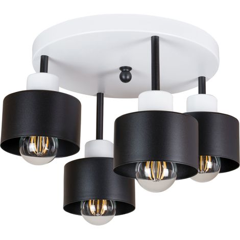 Plafoniera in bianco e nero, stile industriale, metallo, 4xE27, illuminazione LED moderna per soggiorno, cucina, camera da letto, cameretta dei bambini, loft. (1/5)