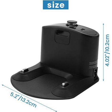 Disponible en une seule couleur : noir. Matériau : plastique. Norme européenne AC100-240 V, compatible avec iRobot Roomb.