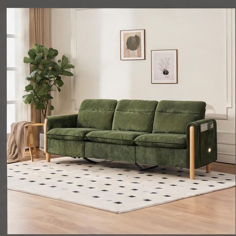 Canapé d'angle 3 places en velours côtelé vert avec pouf (1/5)