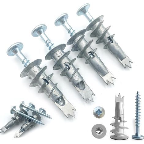 Cheville Placo, 50pcs Vis Placo Vis Autoforeuse Metal, Cheville Placo Charge Lourde Cheville Beton, Cheville Crampon, Clous, Vis et Fixations pour Béton, Briques, Plaques de Plâtre, 30mm (1/5)