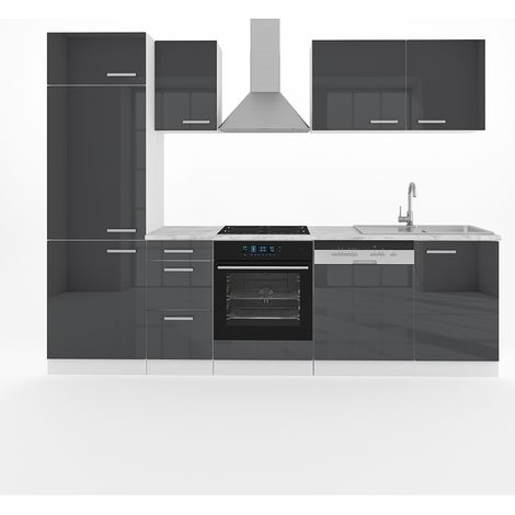 Küchenzeile Optima, Anthrazit Hochglanz/Weiß, 270 cm ohne Arbeitsplatte, Vicco (1/5)