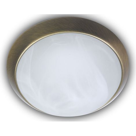 Deckenleuchte rund, Glas Alabaster, Dekorring Altmessing, Ø 30cm (1/3)