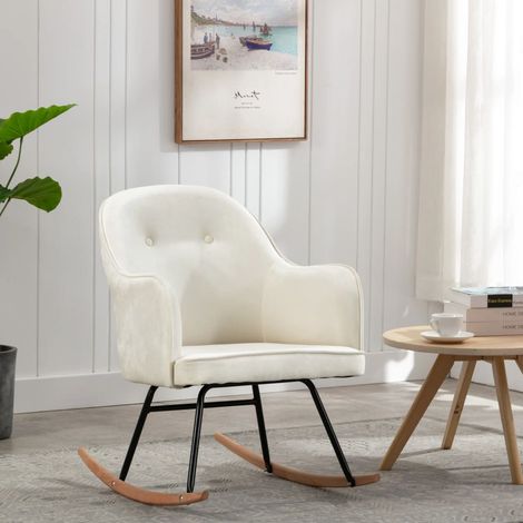 vidaXL Sedia a Dondolo in Velluto Crema Bianco (1/5)