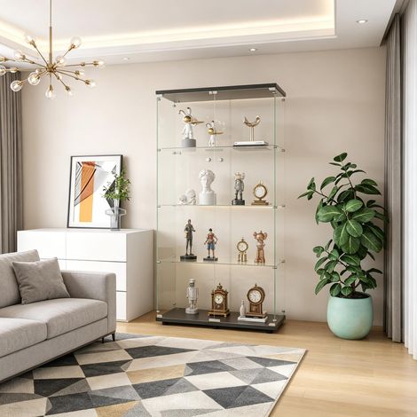 FOERPL-Glasvitrine Säulenvitrine mit 4 Ablagen für Sammlerstücke, Weinschrank aus Glas mit 2 Türen und Schloss Sammlermöbel