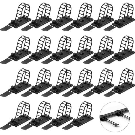 60 Pcs Attache Cable Adhesif Noires, Supports d'Attache de Câble Réglables, Clip Cables, organisateur câble réutilisable pour kit cable management bureau domicile (1/5)