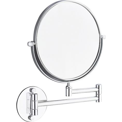 Miroir de maquillage mural grossissant x3, pivotant à 360°, bras extensible et pliable, miroir de salle de bain double face de 20 cm (8 pouces). (1/2)