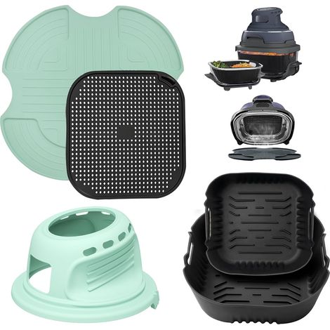 Lot de 2 moules en silicone + protection anti-éclaboussures + tapis en silicone + housse de protection pour friteuse à air chaud (1/5)