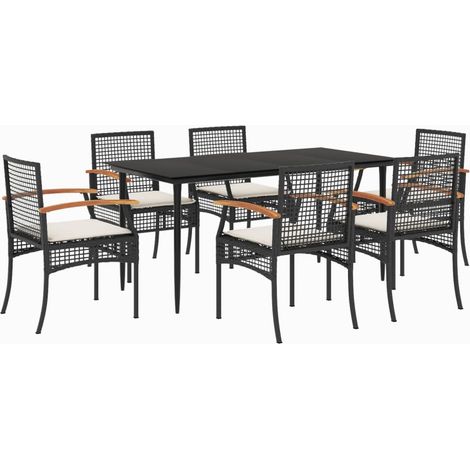 Ensemble à manger de jardin coussins 7pcs Mobilier de jardin Noir Résine tressée (1/5)