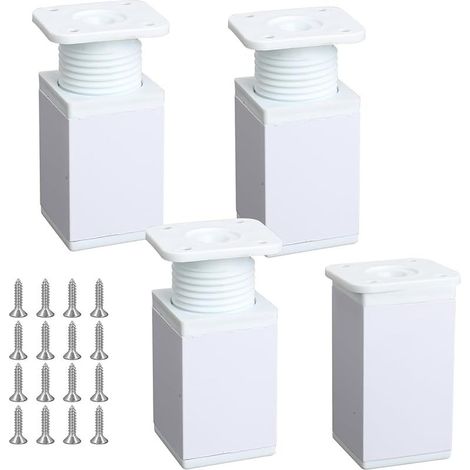 4 Pièces Pieds de Meuble Reglable Carrés Pieds de Table Metal en Alliage d'Aluminium Blancs, Pieds de Lit pour Tables, Armoires, Canapés, Etagères (8cm) (1/5)