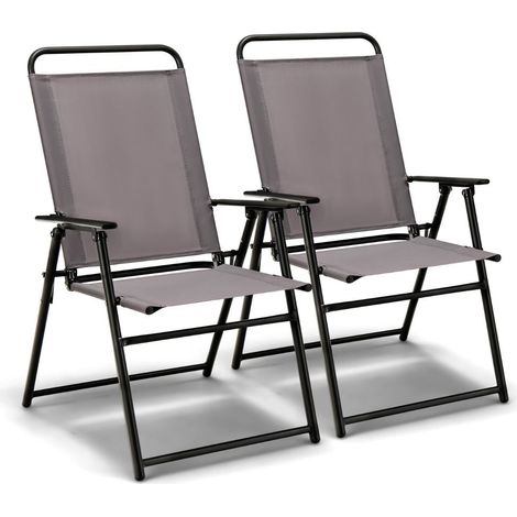 COSTWAY Lot de 2 Chaises de Jardin avec Cadre Métallique Chaises Pliantes en Tissu 2 Pièces avec Dossier Haut & Accoudoirs Noir (1/5)