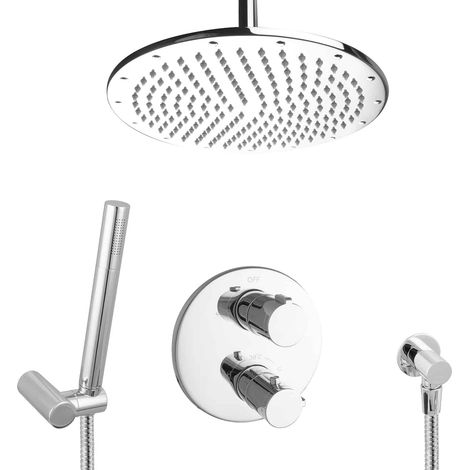 Système de douche encastré PaulGurkes en laiton 30 cm avec thermostat pour montage au plafond