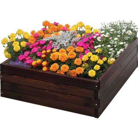 Potager surélevé. Jardinière. Jardinière d'herbes aromatiques. Bois massif. Brun foncé. 60 x 60 x 23 cm