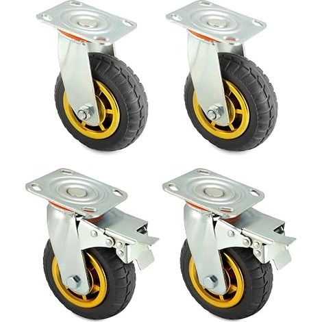 Set of 4 Heavy Duty Castors 150 mm Up to 250 kg per Castor for Furniture Moving and Industrial Use 2 with Brake (1/5)