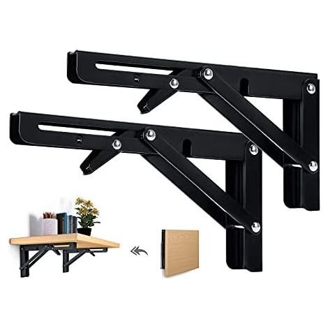 2PCS Folding Shelf Bracket 400mm Folding Bracket Wall Shelf Heavy Duty Folding Bracket Black Folding Console Bracket for Table Wall Shelf 80KG Load Bearing (1/5)