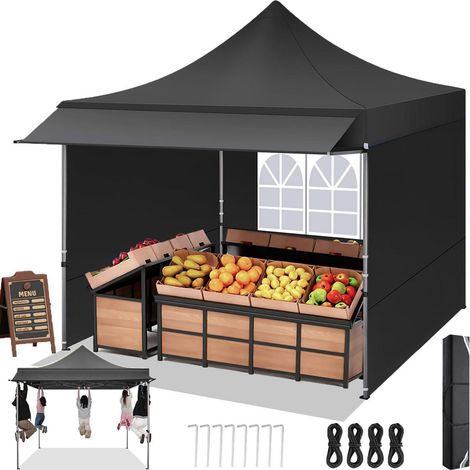 Faltpavillon 3x3m mit Markise, wasserdicht, winterfest, 3 Seitenwände, robust (1/5)