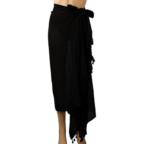 Paréo de Plage pour Femme - Élégant Enveloppant avec Pompon Doux, Jupe de Maillot de Bain pour Plage d'Été (Noir) (1/5)