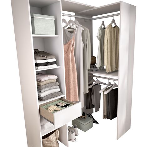 Pegane – Armoire dressing double en bois mélaminé blanc – Longueur 98 cm – Profondeur 41 cm – Hauteur 187 cm – 2 possibilités de pose (1/5)