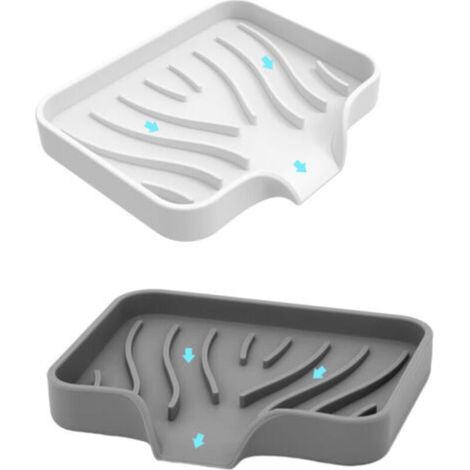 2-Piece Travel Soap Dish, Silicone Shower Soap Holder with Drainage and Non-Slip Design for Bathroom and Kitchen (White and Grey) (1/5)