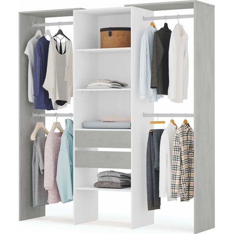 Abitare – Armoire chambre blanche 50x202h cm – Penderie en panneaux mélaminés – 2 tiroirs et 4 étagères – Design élégant pour optimisation d'espace (1/5)