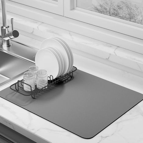 Tappetino scolapiatti super assorbente per asciugare le stoviglie in cucina, con retro antiscivolo, antimacchia e facile da pulire (grigio, S-35,56×27,94 cm)