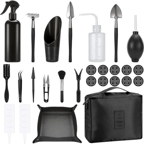 Kit d’Outils de Jardinage 17 Pièces pour Plantes Grasses, Mini Outils de Précision pour Micro-Paysages et Succulentes, Ensemble Complet avec Tapis Imperméable et Sac de Rangement (1/5)