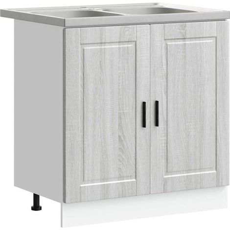 vidaXL Mobiletto per lavabo Porto 2 pcs Grigio Legno multistrato (1/5)