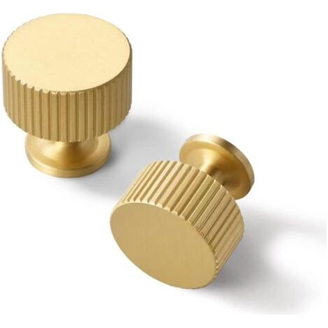 RHG Lot de 2 boutons d'armoire en laiton massifBoutons de tiroir de commode en or brossé pour salle de bain, chambre à coucher, placard, armoire (1/4)