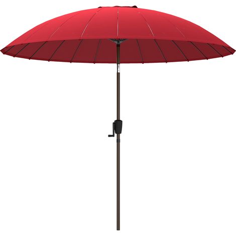 Runder, neigbarer Sonnenschirm, 2,60 m Durchmesser, rot, 24 Streben, Kurbelgriff, Aluminium, Fiberglas, Polyester
