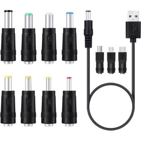 Cavo di alimentazione universale da USB a DC 5V con 11 connettori per fotocamera, tablet, PC, telefono (vari colori) (1/4)