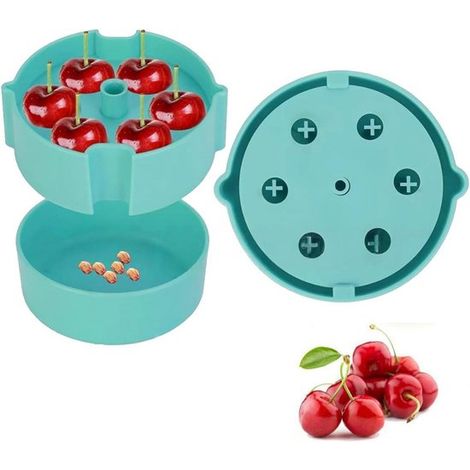 Snocciolatore per ciliegie, 6 ciliegie snocciolate, paraspruzzi, facile utilizzo con una sola mano, snocciolatore, accessorio da cucina, snocciolatore per ciliegie, snocciolatore per ciliegie, olive (1/5)