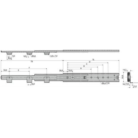 Coulisses à billes - charge 60 kg - sortie totale - DZ3301-60 600 mm - ACCURIDE