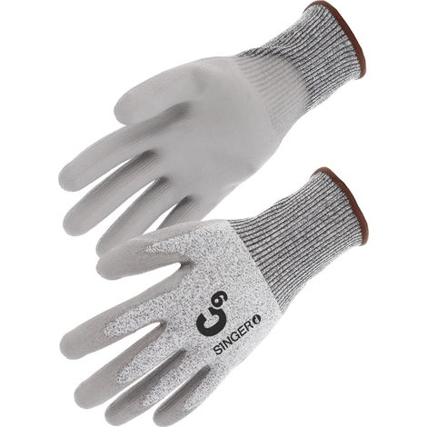 Lot 10 Paires Gants Anti-Coupure Niveau C SINGER - Support PEHD Sans Couture - Enduction PU Paume - Taille 8 - Norme EN 388 (1/2)