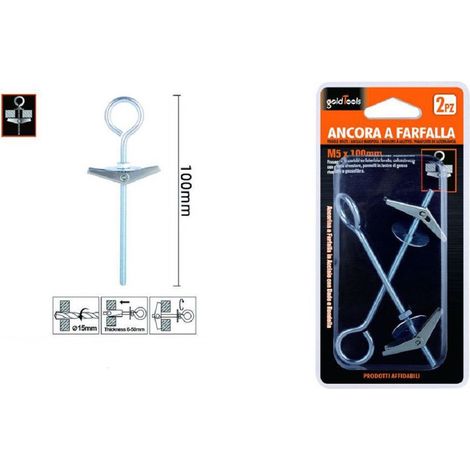 Kaela - Set 2pz Ancora Farfalla Con Occhiolo Chiuso Acciaio Dado Rondella M5x100mm 57233 - (1/2)