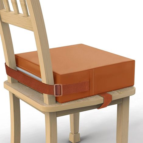 Rehausseur Chaise Enfant-Lavable PU en Polyuréthane Double Ceinture de Sécurité Avec Fond Antidérapant Coussin de Voyage Portable (Marron)