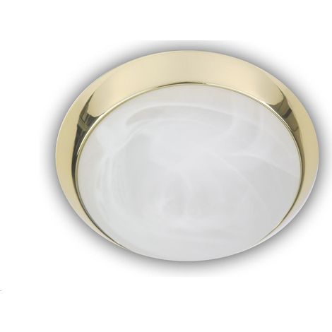 LED Deckenleuchte rund, Glas Alabaster, Dekorring Messing poliert, Ø 40cm (1/3)