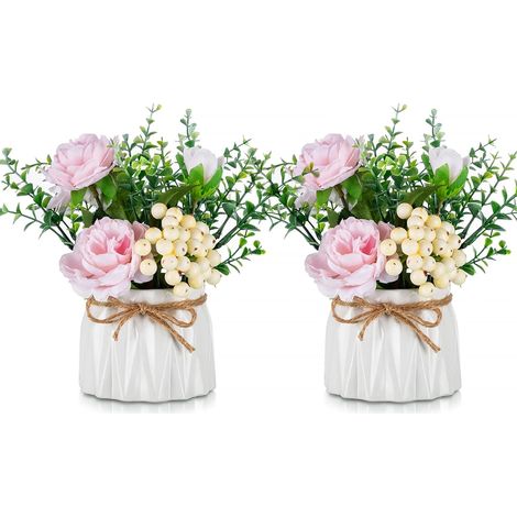 Rose Fleur Artificielle avec Vase Table Decoration, 2 Pièces, Rose (1/5)