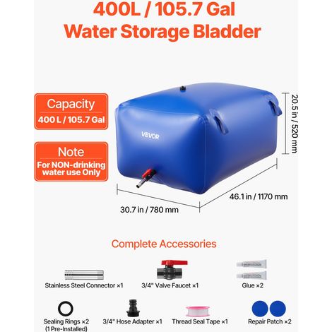 Réservoir d'Eau Souple 400 L, Vessie de Stockage Eau Pliable, Sac Conteneur d'Eau PVC Grande Capacité, pour Irrigation Jardin, Camp… (1/5)