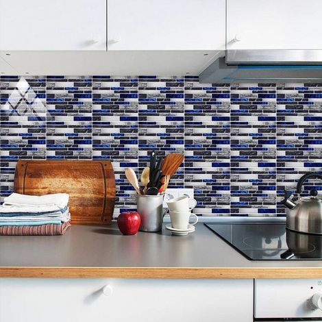 20 Self-Adhesive Kitchen Tile Mosaic Stickers, Blue Grey, 10x10cm, Waterproof Vinyl